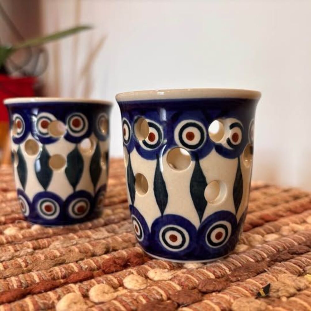 Manufaktura Bolesławiec Polish Pottery Peacock Eyes Votive Candle Holders